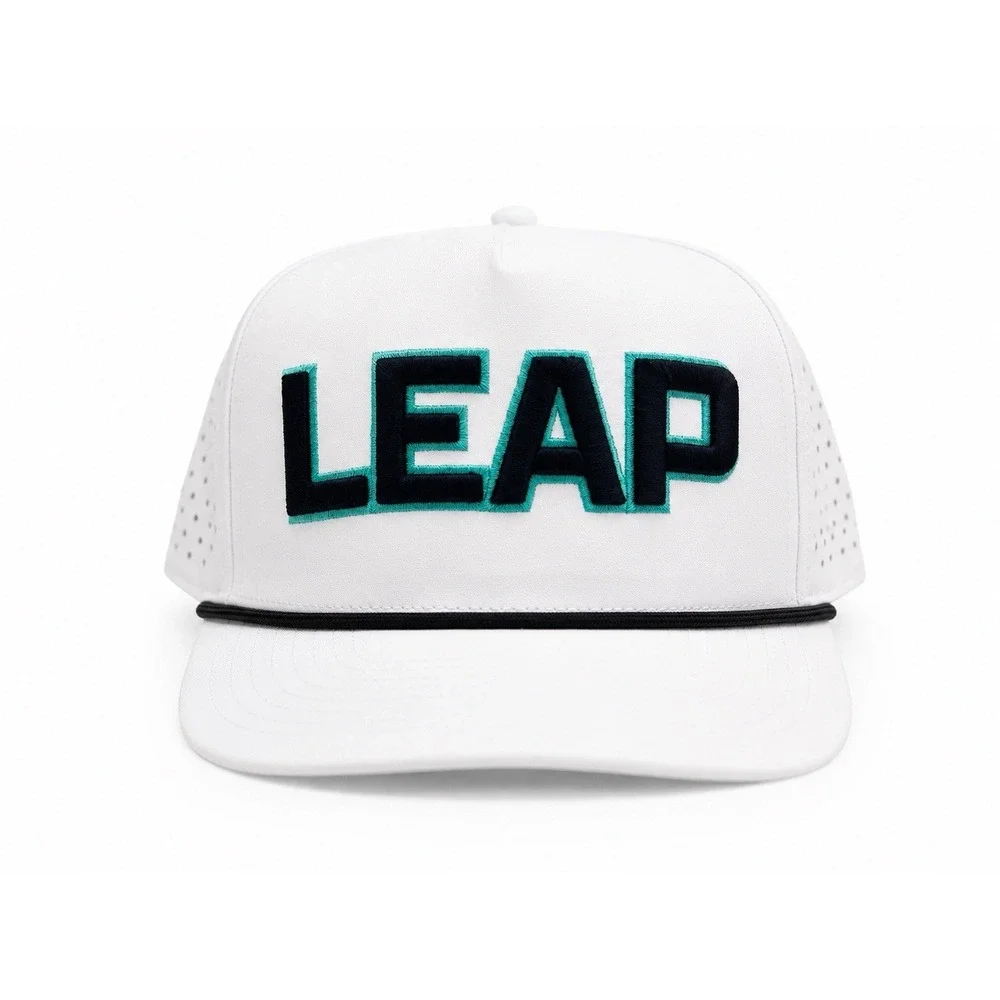 LEAP Performance Golf Hat White Perforated Snapback Rope Cap Adjustable